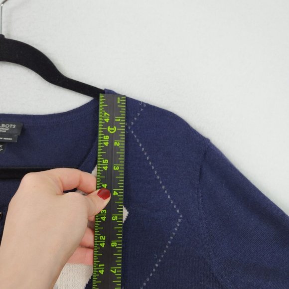 Talbots Sweater Womens 3XL Navy Blue Cream Italian Merino Wool Argyle Cardigan - Picture 4 of 8